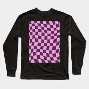 Dark Purple and Pink Distorted Warped Checkerboard Pattern I Long Sleeve T-Shirt